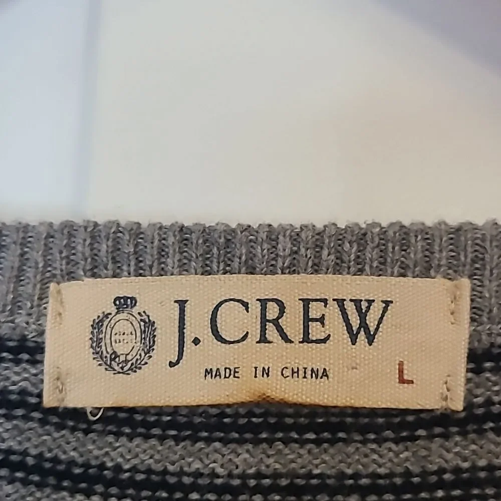 J. Crew men's striped V-neck sweater vest cotton cashmere blend Gray Navy Size L